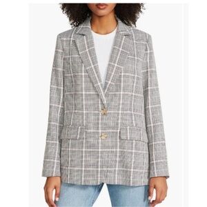 Steve Madden Grey & Pink Plaid Oversized Notch Collar Blazer Size XLarge